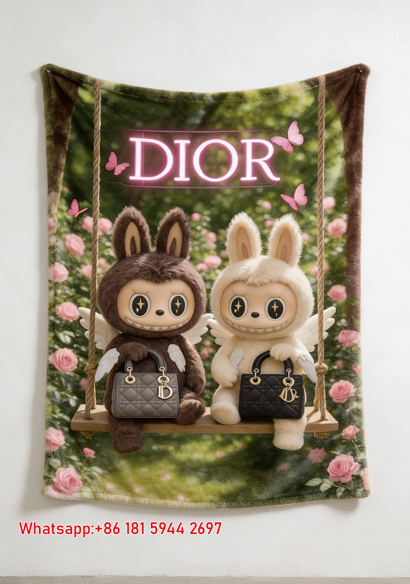 Dior Labubu Plush Angel Flannel Sofa Throw Blanket D282
